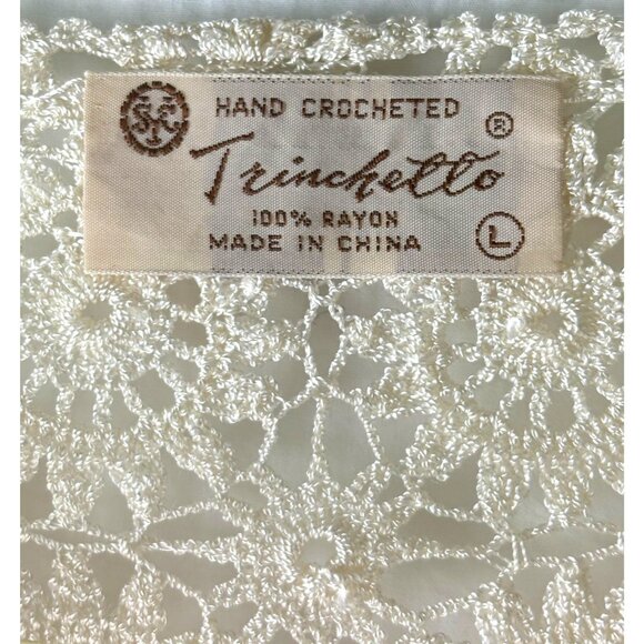 VTG Boho Cottage Delicate Trinchetto Hand Crocheted Knit Blouse, Women's Large - Picture 3 of 11